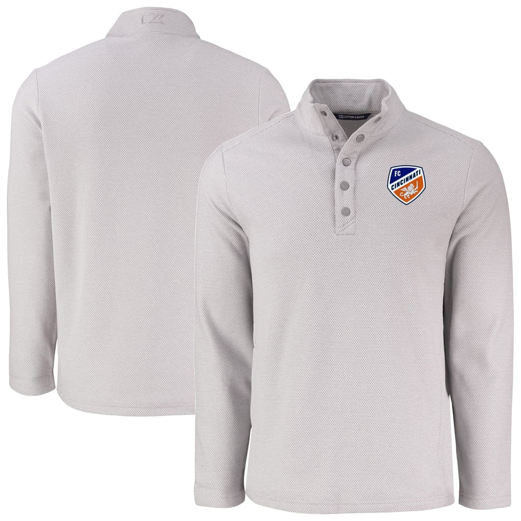  FC Cincinnati Cutter & Buck Hunts Point Eco Textured Fleece Recycled Quarter-Snap Pullover - Gray
